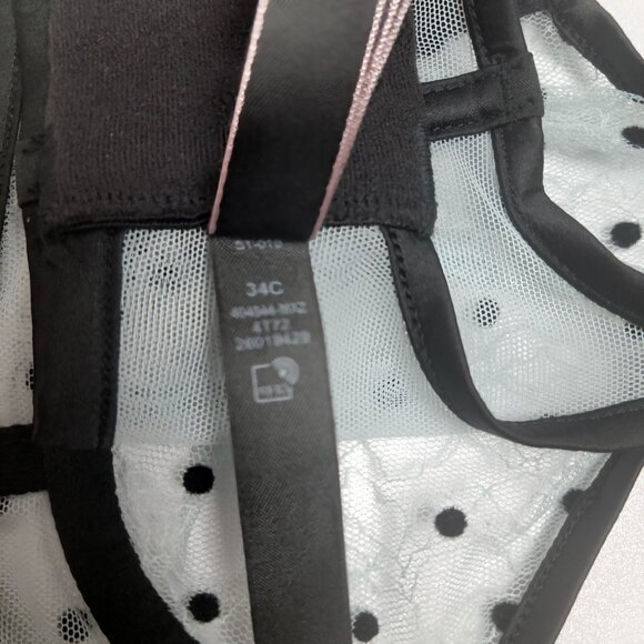 Victoria’s Secret Black Sheer Lace Polka Dot Unlined Plunge Bra Size 34C - Picture 11 of 11